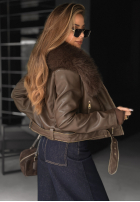 Skórzana Geacă z futerkiem Still Unread ciocolatie