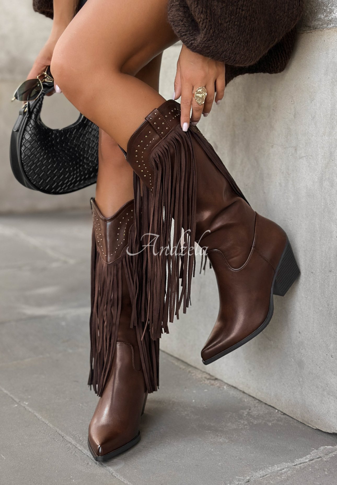 Cizme cowboy din piele cu franjuri Quiet Hours
