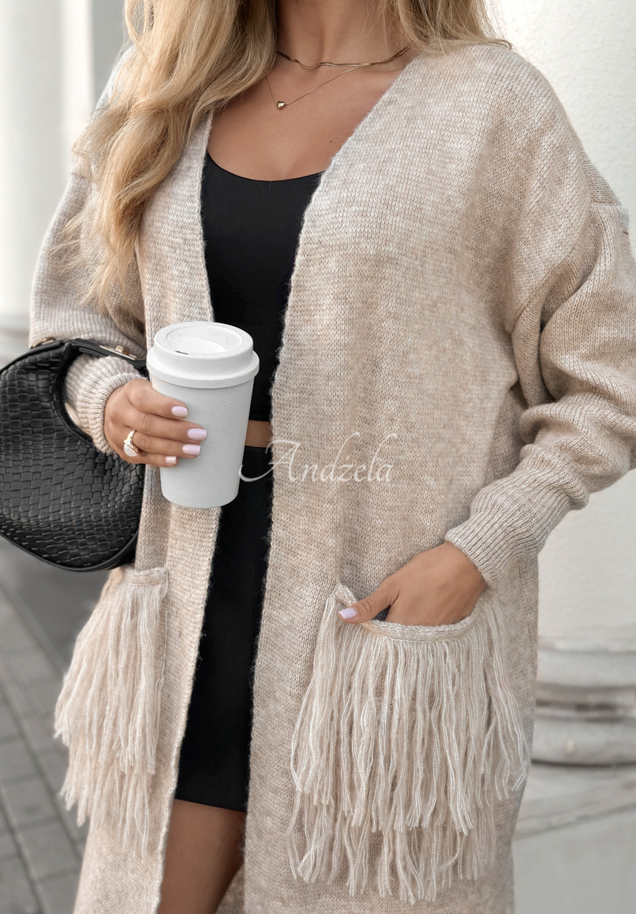 Cardigan lung cu franjuri Find Her Glow