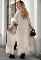 Długi Cardigan z frędzlami Find Her Glow bej