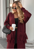 Długi Cardigan z frędzlami Find Her Glow burgundowy