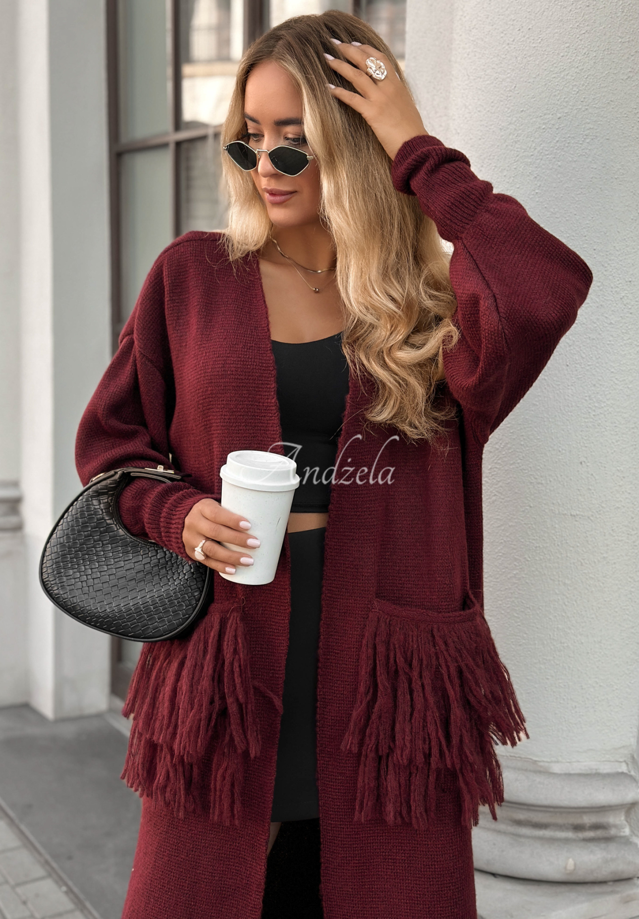 Cardigan lung cu franjuri Find Her Glow