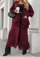 Długi Cardigan z frędzlami Find Her Glow burgundowy