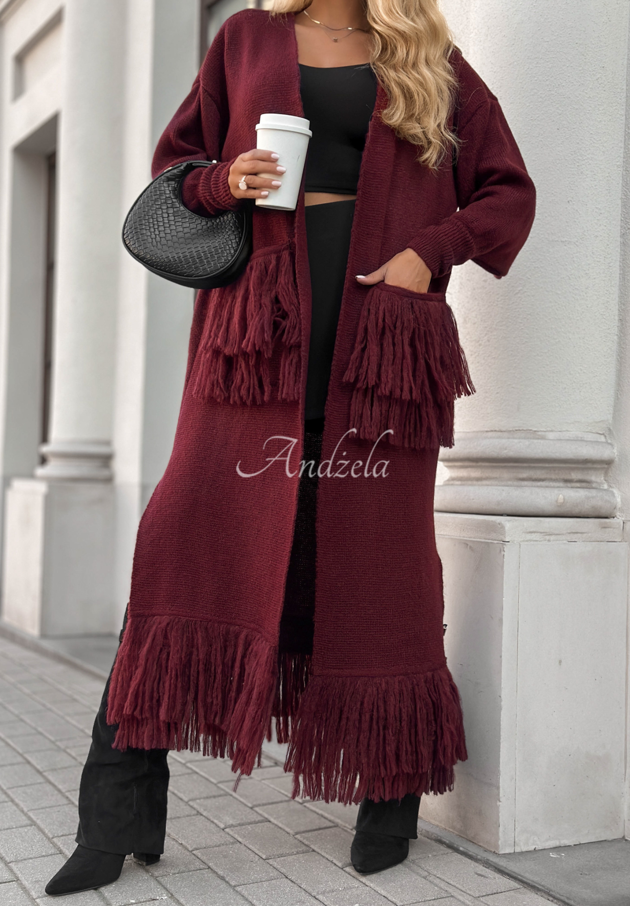 Cardigan lung cu franjuri Find Her Glow