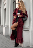Długi Cardigan z frędzlami Find Her Glow burgundowy