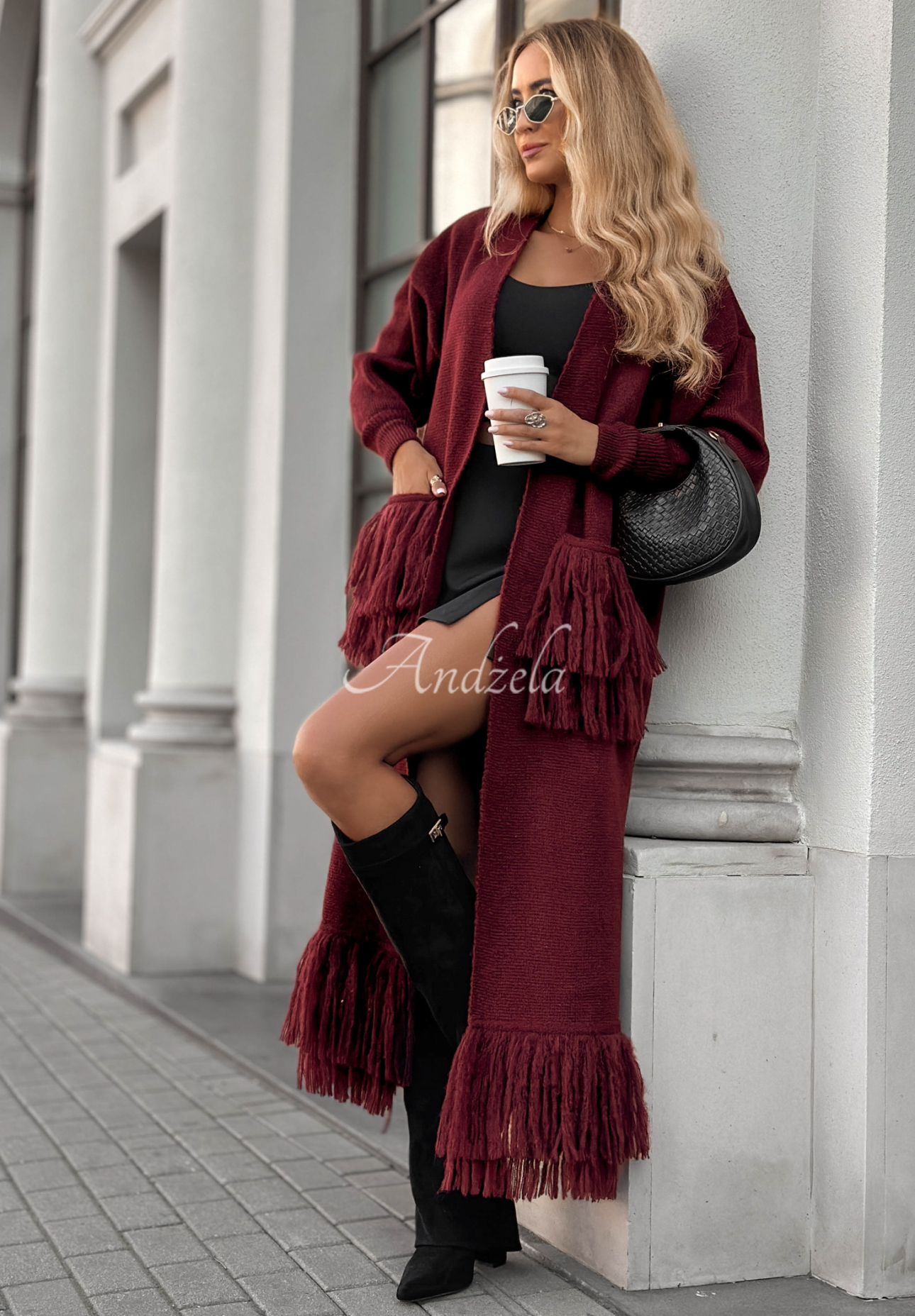 Cardigan lung cu franjuri Find Her Glow