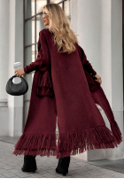 Długi Cardigan z frędzlami Find Her Glow burgundowy