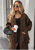 Długi Cardigan z frędzlami Find Her Glow ciocolatiu