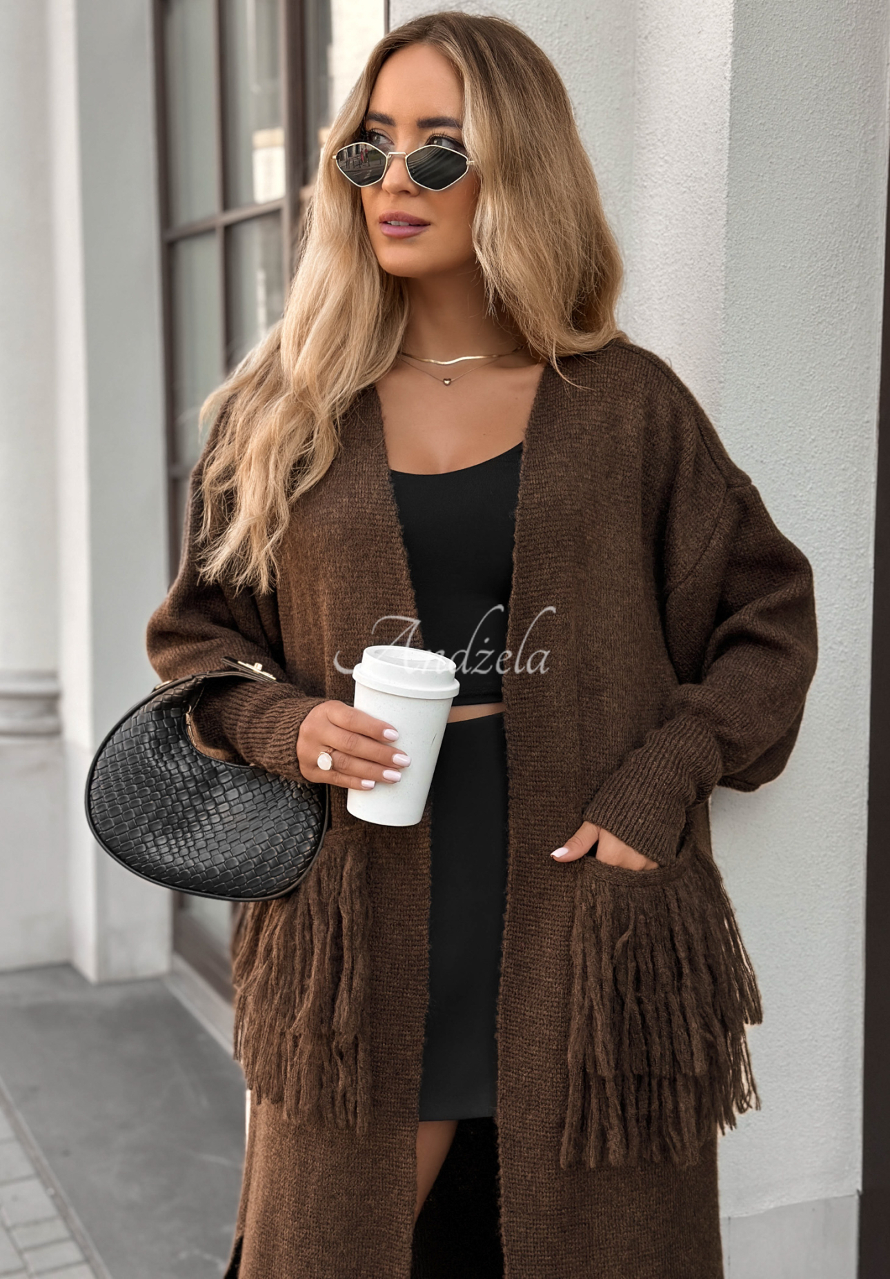 Cardigan lung cu franjuri Find Her Glow