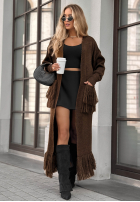 Długi Cardigan z frędzlami Find Her Glow ciocolatiu