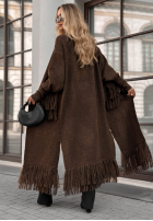 Długi Cardigan z frędzlami Find Her Glow ciocolatiu