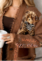 Wiskozowy Cardigan z naszywkami Anonybear ciocolatiu