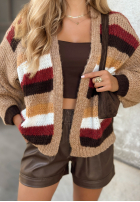 Krótki Cardigan w paski Bad Decision bej