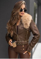 Skórzana Geacă z futerkiem Unsaid Words ciocolatie