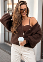 Moherowy krótki Cardigan Whisper Touch ciocolatiu