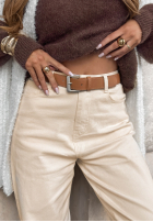 Pantaloni din denim z paskiem Not Over It ecru