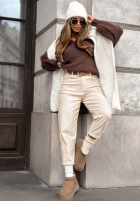 Pantaloni din denim z paskiem Not Over It ecru