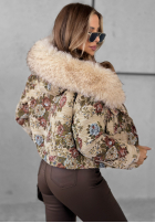Scurtă Geacă w kwiaty z futerkiem Frosted Flowers bej
