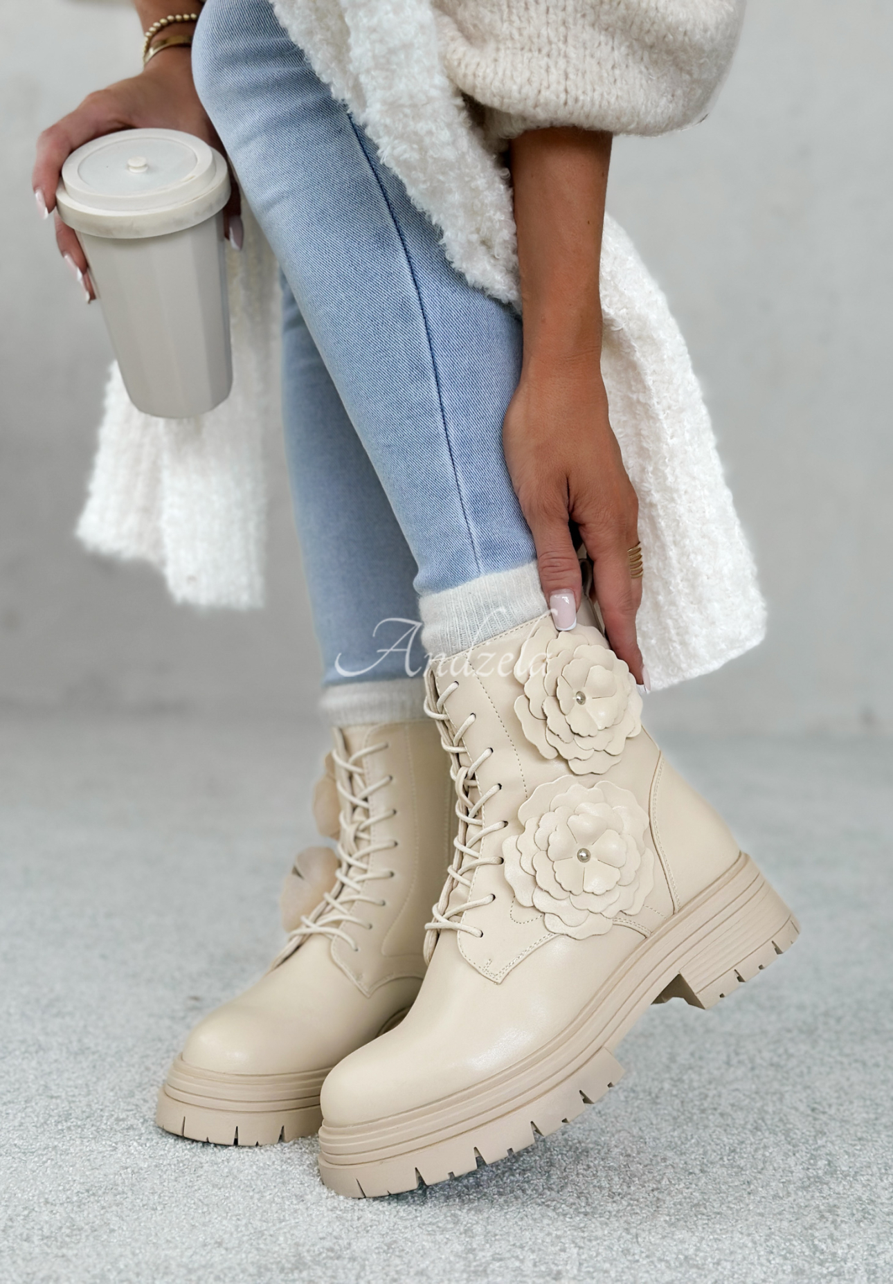 Botine din piele cu flori Whispering Pines