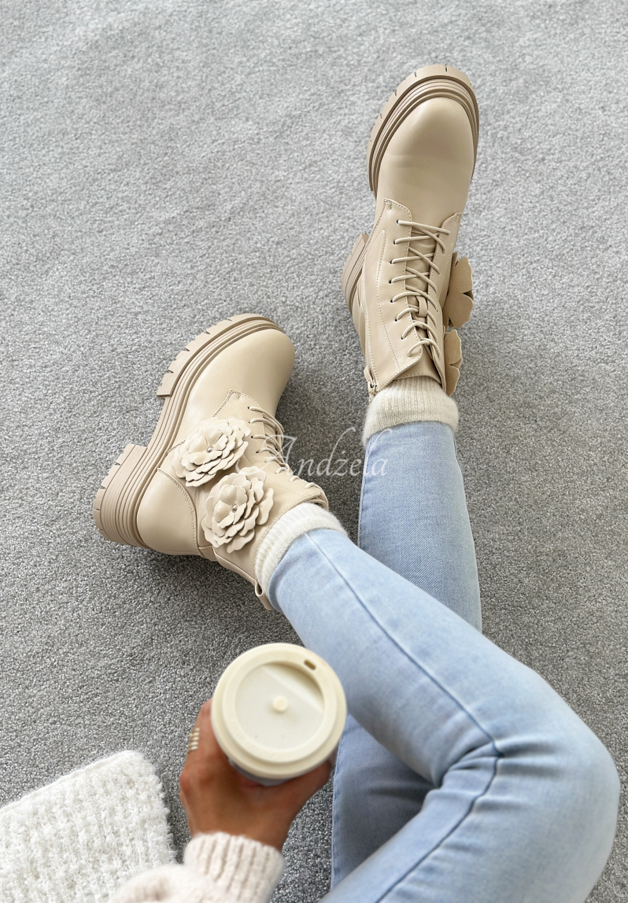 Botine din piele cu flori Whispering Pines