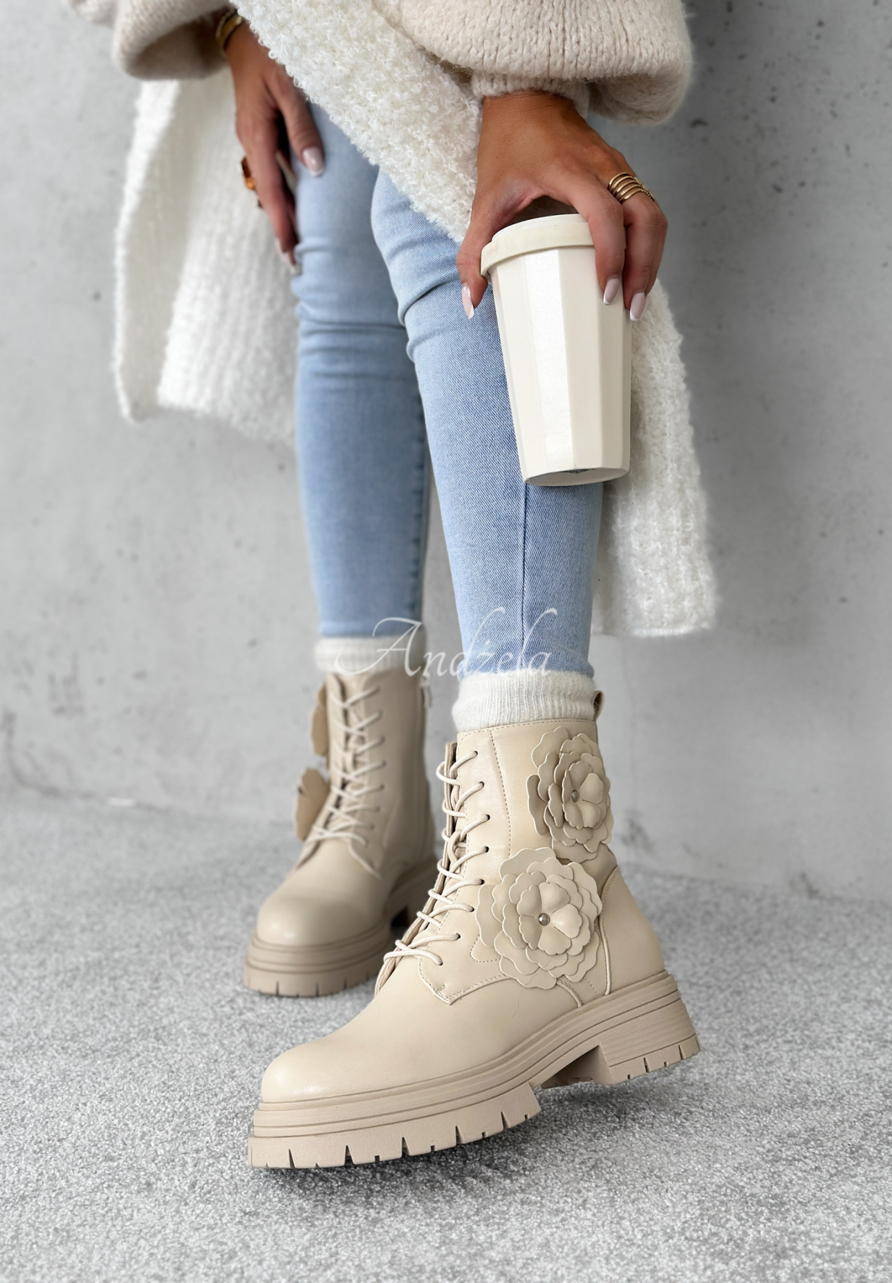 Botine din piele cu flori Whispering Pines