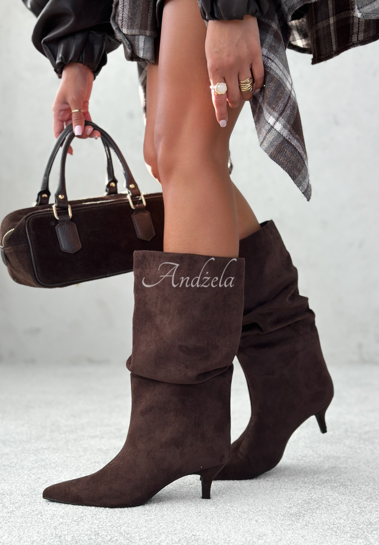 Cizme din piele întoarsă pe toc stiletto Fall For Me