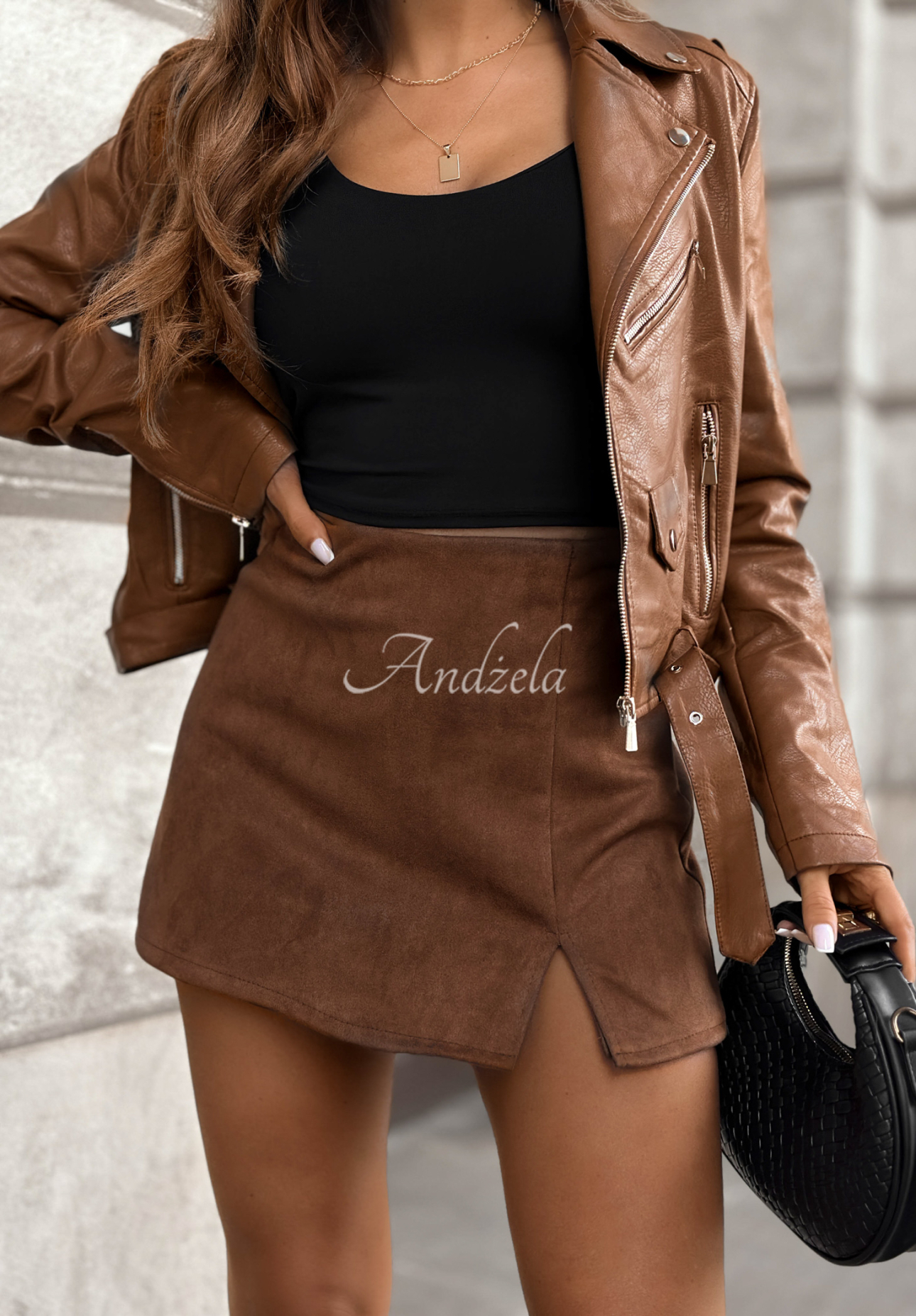 Fustă-pantalon din piele întoarsă No More Secrets