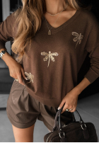 Pulover z aplikacją Delicate Wings ciocolatiu