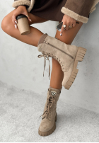 Sznurowane zamszowe Botine z kryształkami Miles Of Style bej