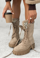 Sznurowane zamszowe Botine z kryształkami Miles Of Style bej