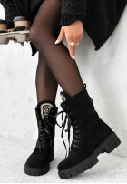 Sznurowane zamszowe Botine z kryształkami Miles Of Style negre