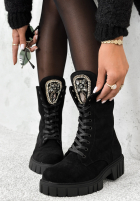 Sznurowane zamszowe Botine z kryształkami Miles Of Style negre