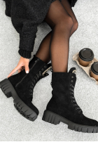Sznurowane zamszowe Botine z kryształkami Miles Of Style negre