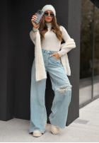 Pantaloni din denim wide leg z przetarciami You Were Here albastru deschis