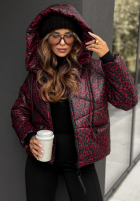 Scurtă pikowana Geacă cu model tip panteră Not Impressed burgundowa