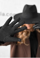 Skórzane Mănuși z futerkiem Weather Alert negre