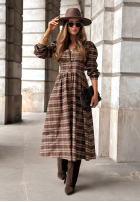Rochie w kratę midi Watching The Sunrise ciocolatie
