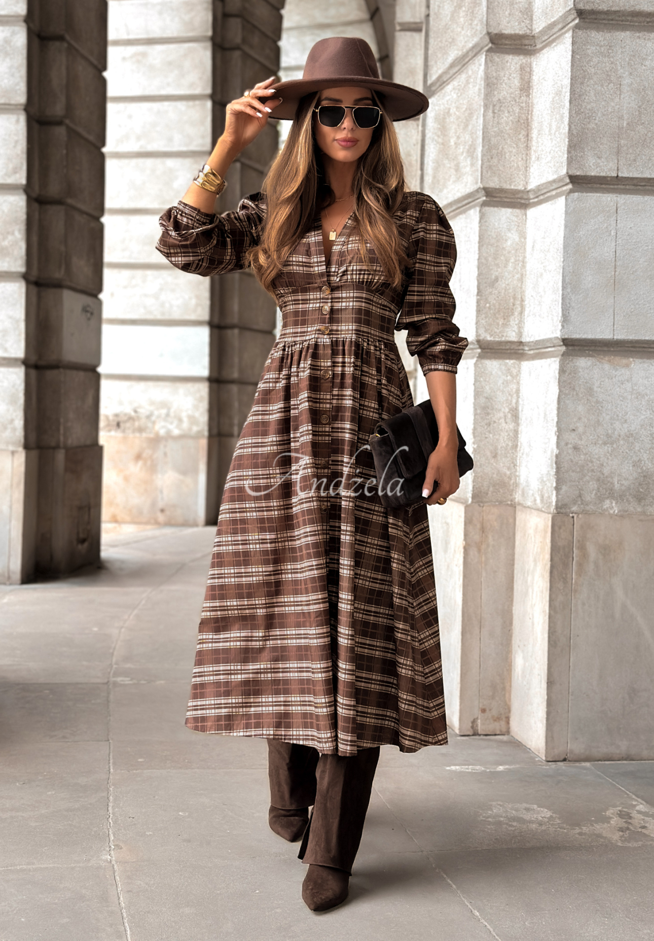 Rochie midi în carouri Watching The Sunrise