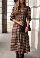 Rochie w kratę midi Watching The Sunrise ciocolatie