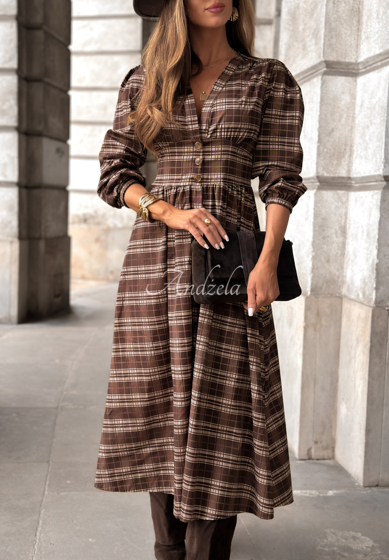 Rochie midi în carouri Watching The Sunrise