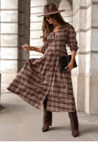 Rochie w kratę midi Watching The Sunrise ciocolatie