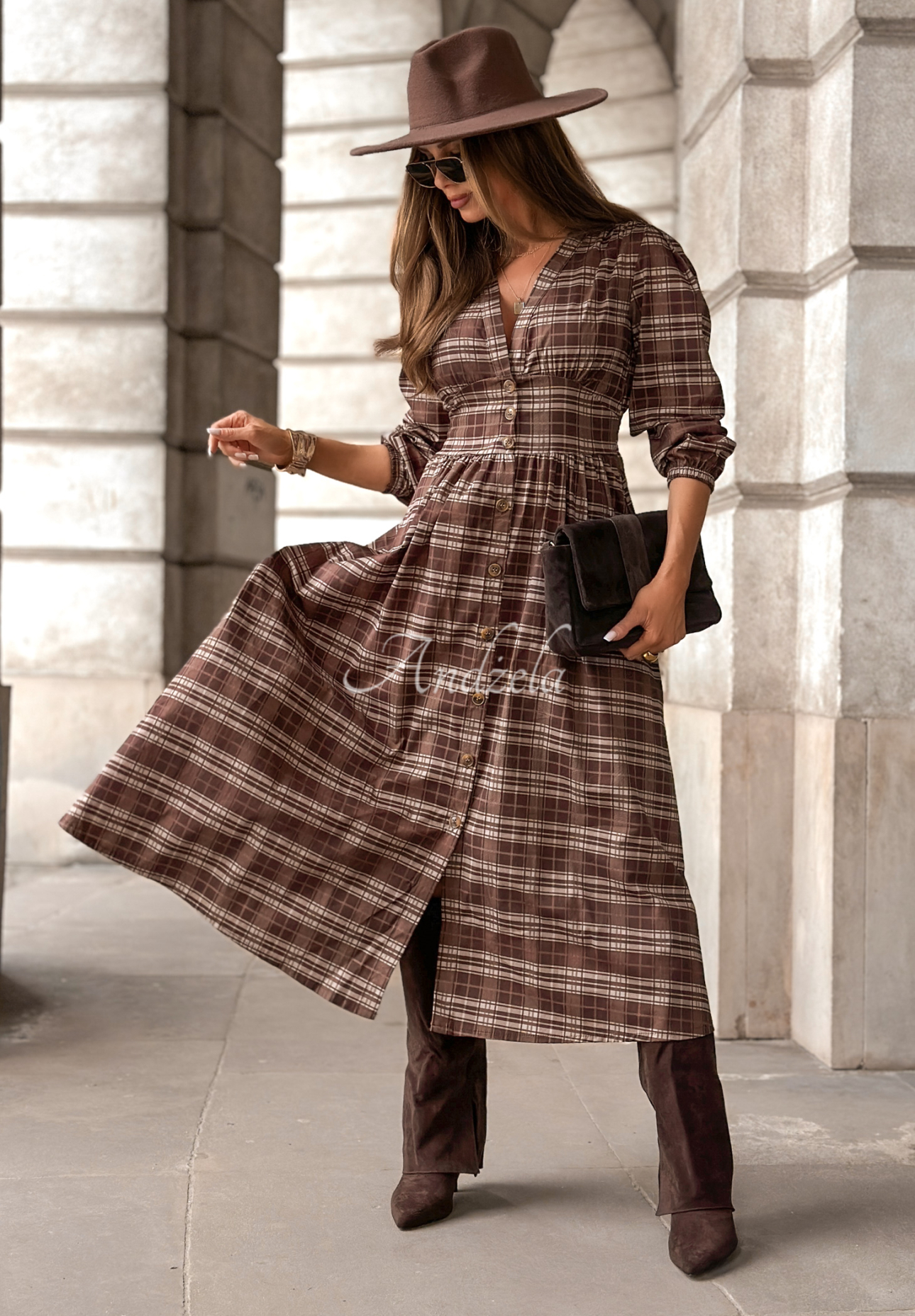 Rochie midi în carouri Watching The Sunrise