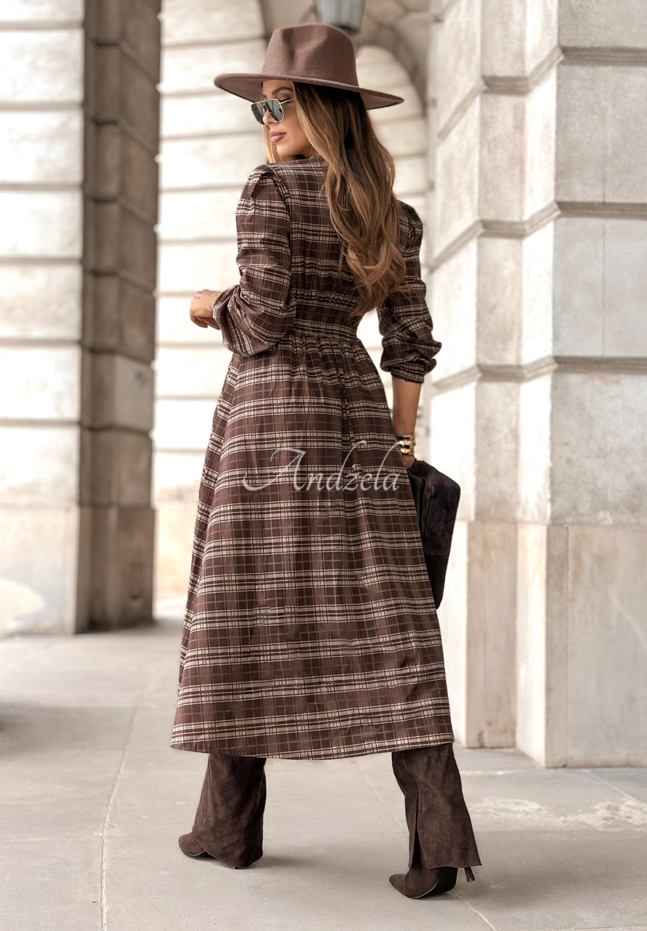 Rochie midi în carouri Watching The Sunrise