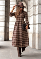 Rochie w kratę midi Watching The Sunrise ciocolatie