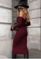 Prążkowana Rochie bodycon off shoulder Mrs Delusion burgundowa