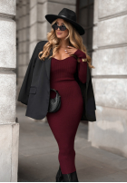 Prążkowana Rochie bodycon off shoulder Mrs Delusion burgundowa