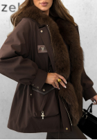 Puchowa Geacă parka z futerkiem Already Know ciocolatie