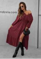 Rochie maxi z falbankami Colletta burgundowa
