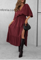 Rochie maxi z falbankami Colletta burgundowa