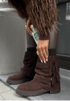 zamszowe Botine z frędzlami Not That Girl ciocolatii